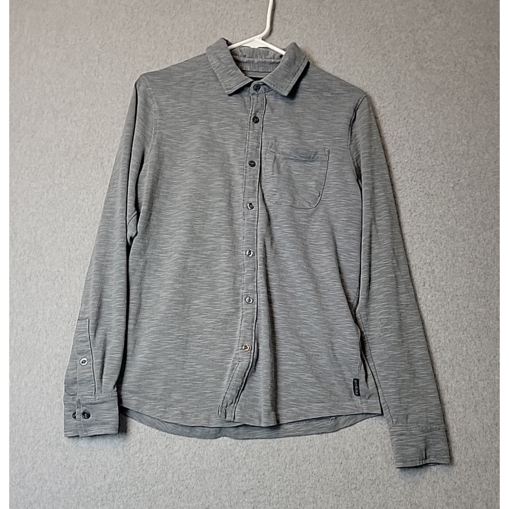 prAna Ronnie Organic Cotton Gray LS Button Up Sweater Shirt Men Small Stretch